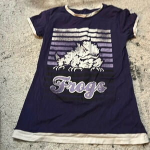 Vintage - Distressed TCU Horn Frogs Purple girls top Size Large Jones & Mitchell